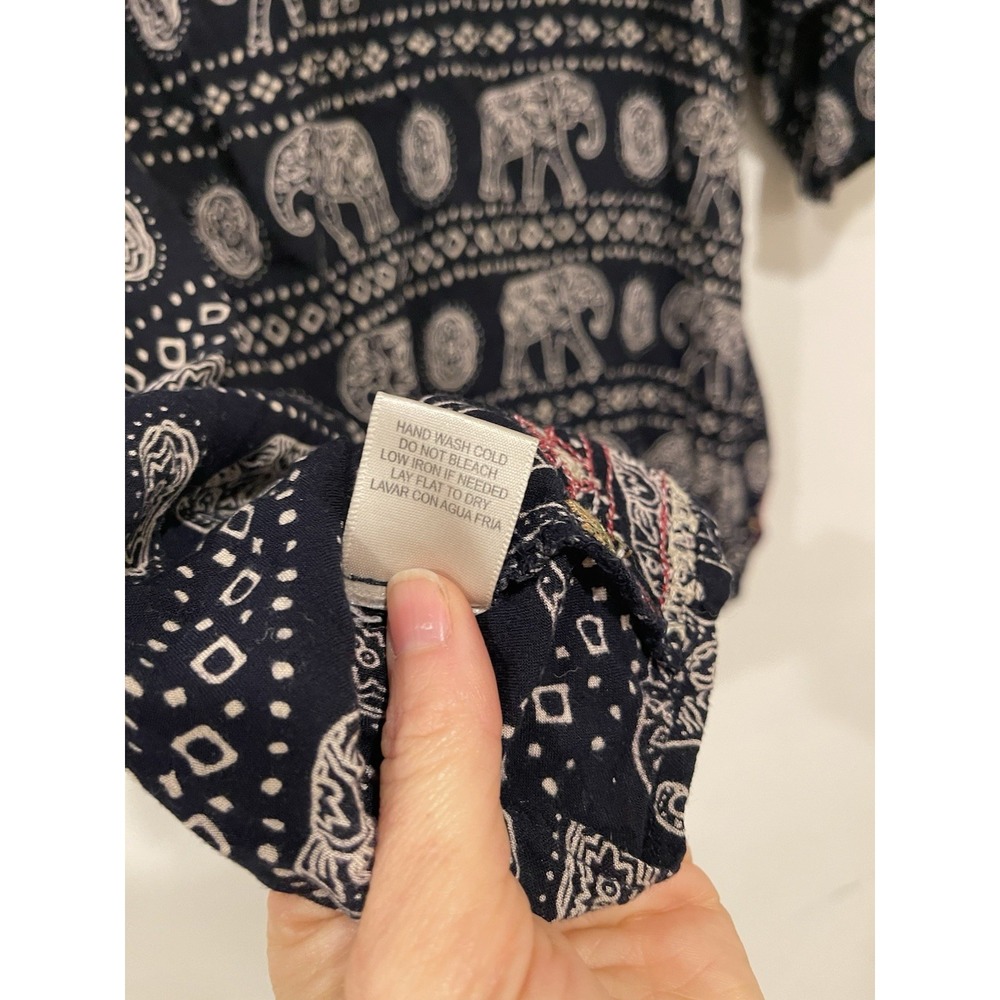Boho Elephant Print Tunic Top Embroidered Navy Blue Red White Festival Ethnic S - Picture 4 of 9